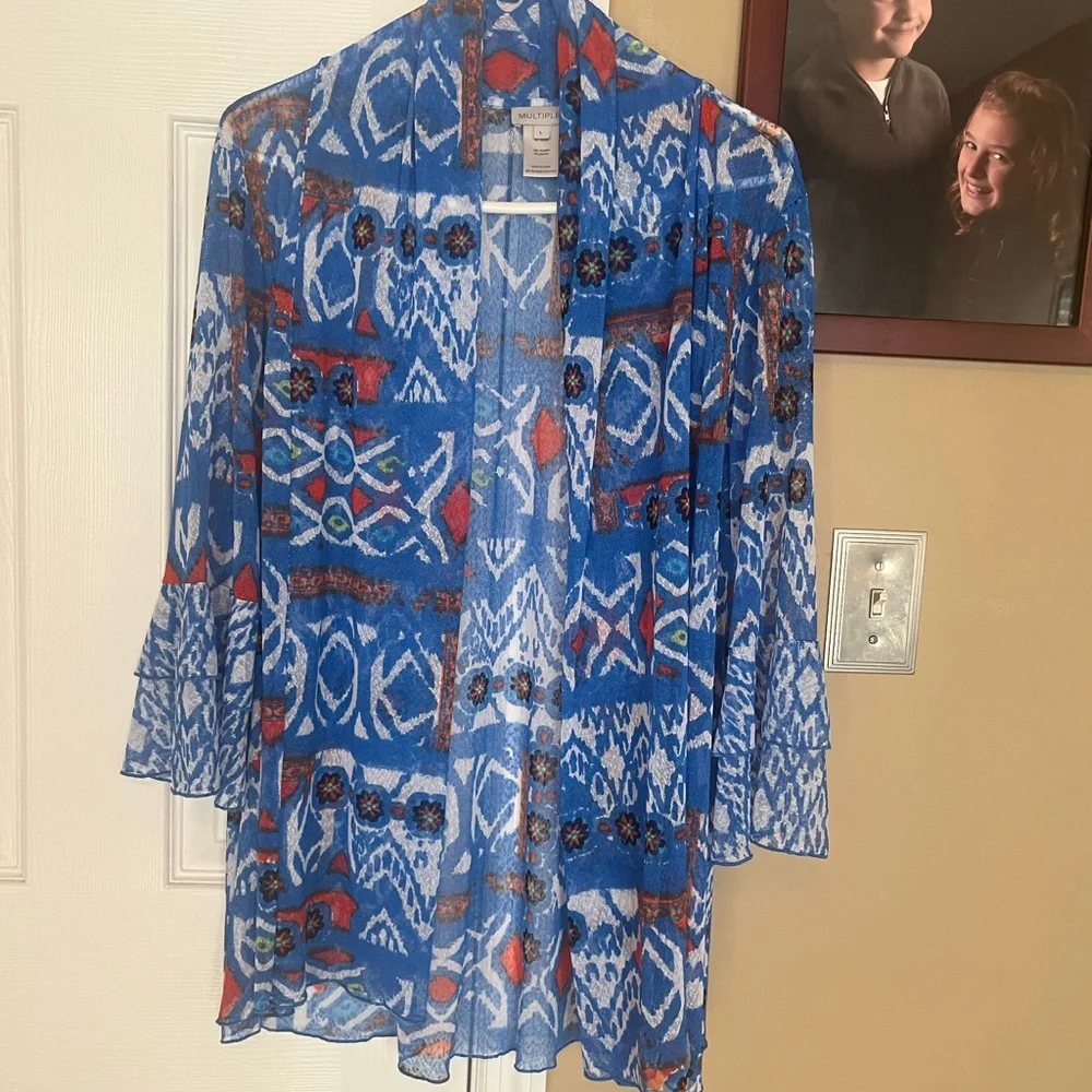 Multiples high low double flounce  Open Kimono large.  Boho.  Playful